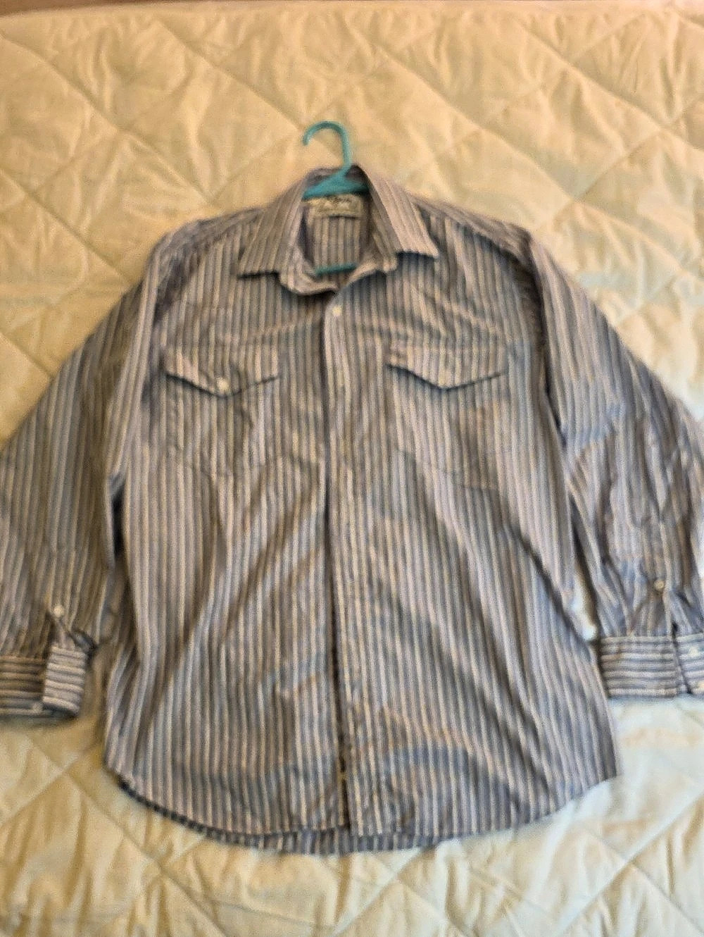 Roper Classic Striped Button Down Shirt in Blue & White Size Large (16-33)